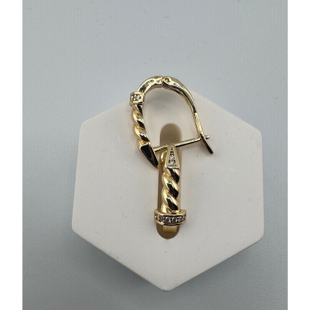 Gold Plated Twisted Rope Huggie Earrings Crystal Accents Lever Back Jewelry